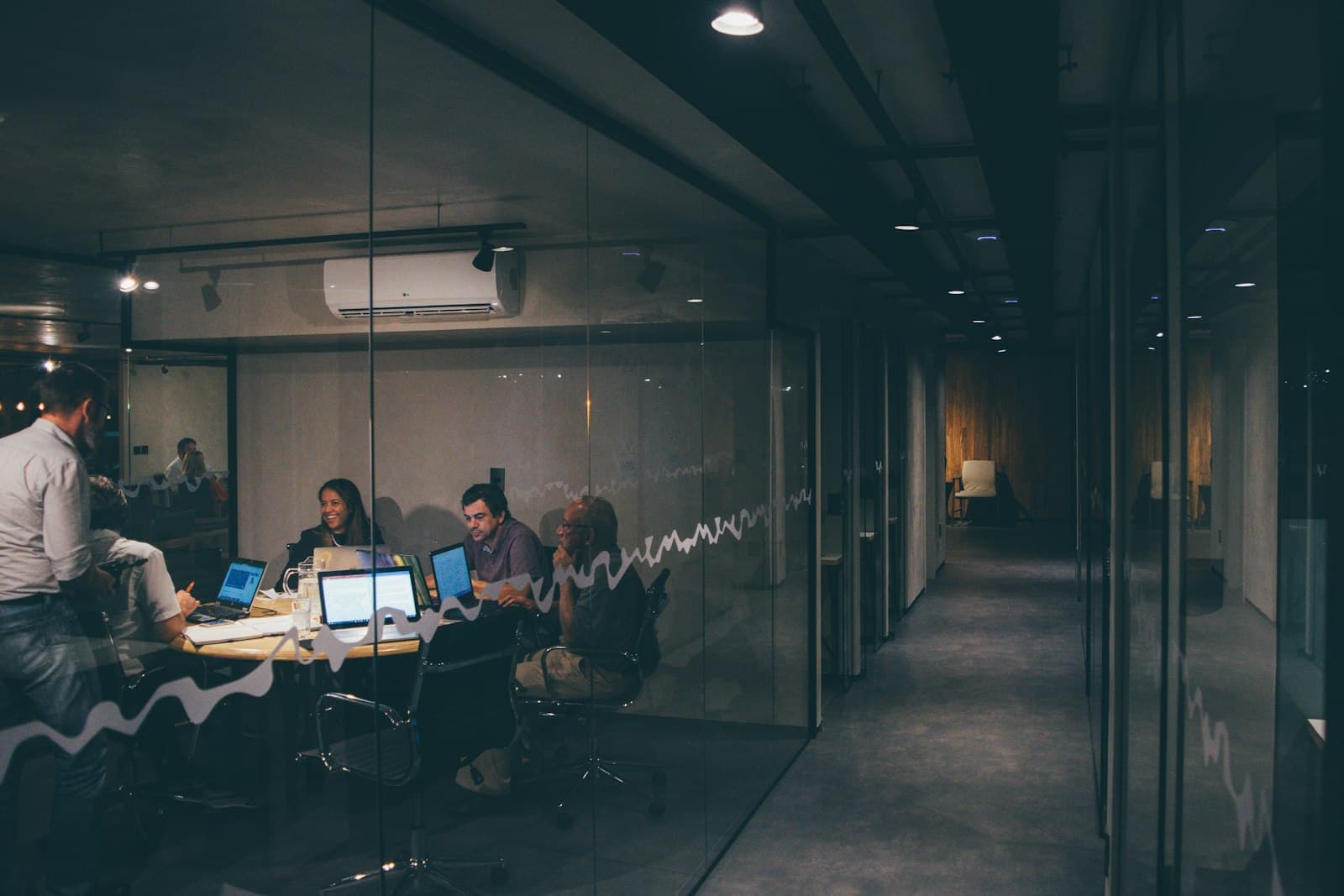 A project team in a strategy session around a table